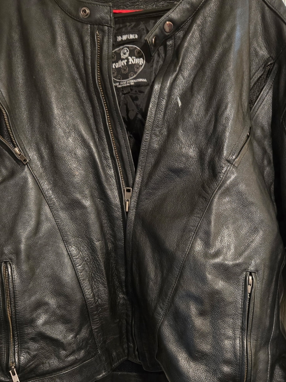 Leather King Men's Black Leather Bomber Jacket - Classic Rider Style